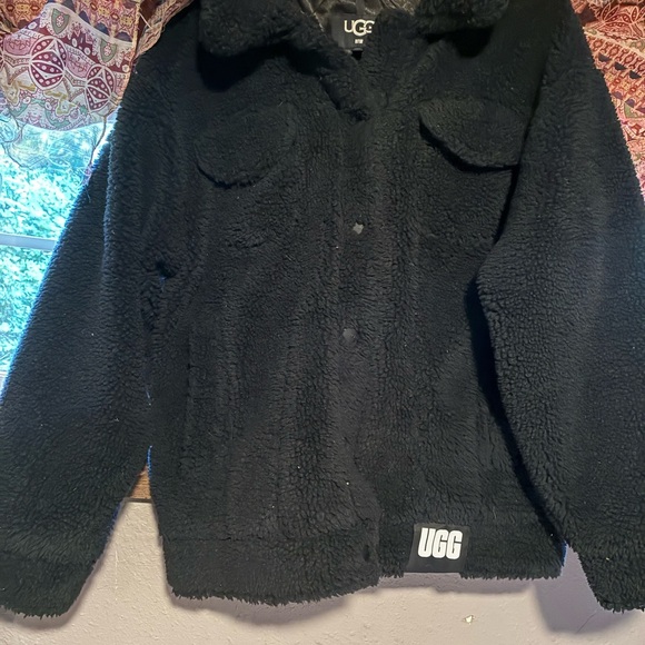 UGG Women's Plush Black Teddy Jacket - Picture 1 of 6